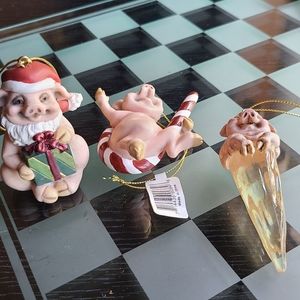 Little Pig Christmas Ornaments set of 3